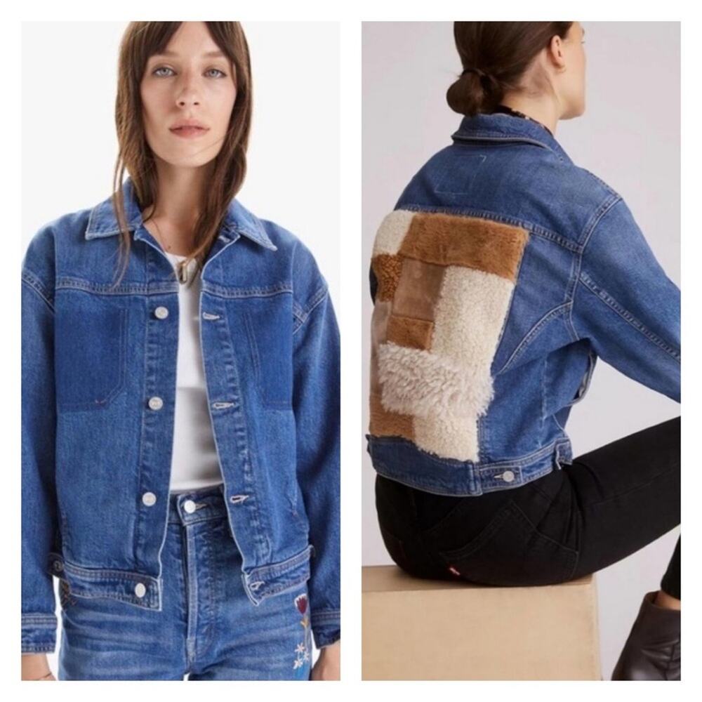 NEW MOTHER The Back Road Rigid Denim Patchwork Jacket‎ M Blue